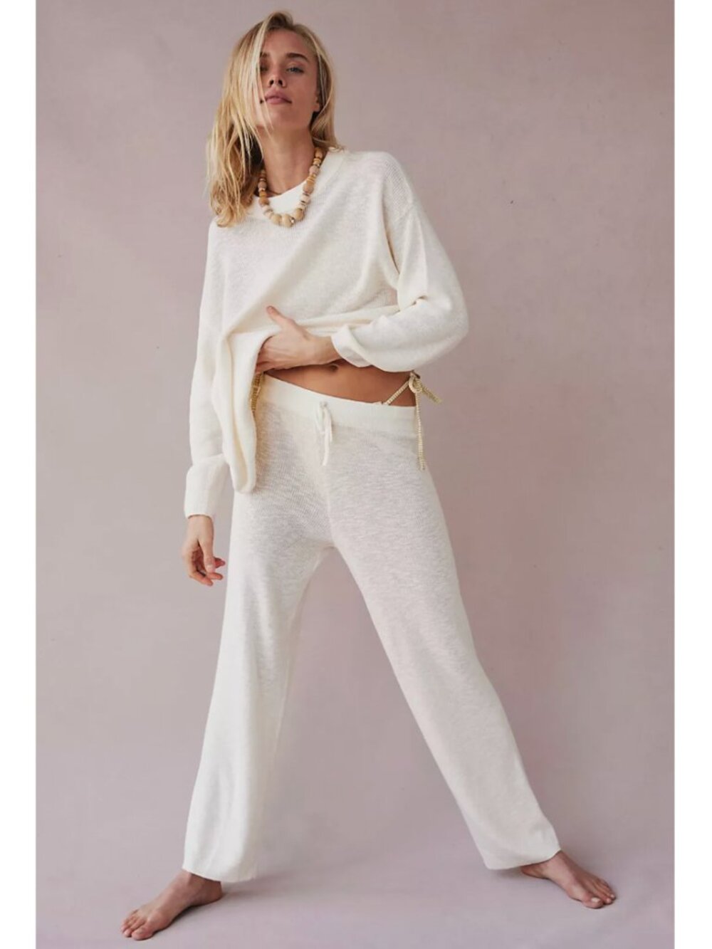 Free People Beach White Malibu Sweater Pant Set